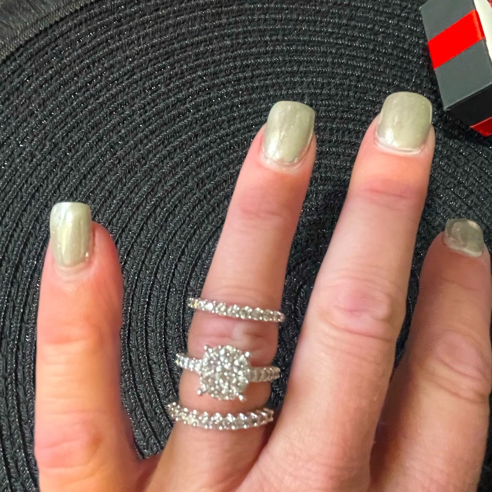 10k white gold 2-CCTW 3 piece diamond bridal set.